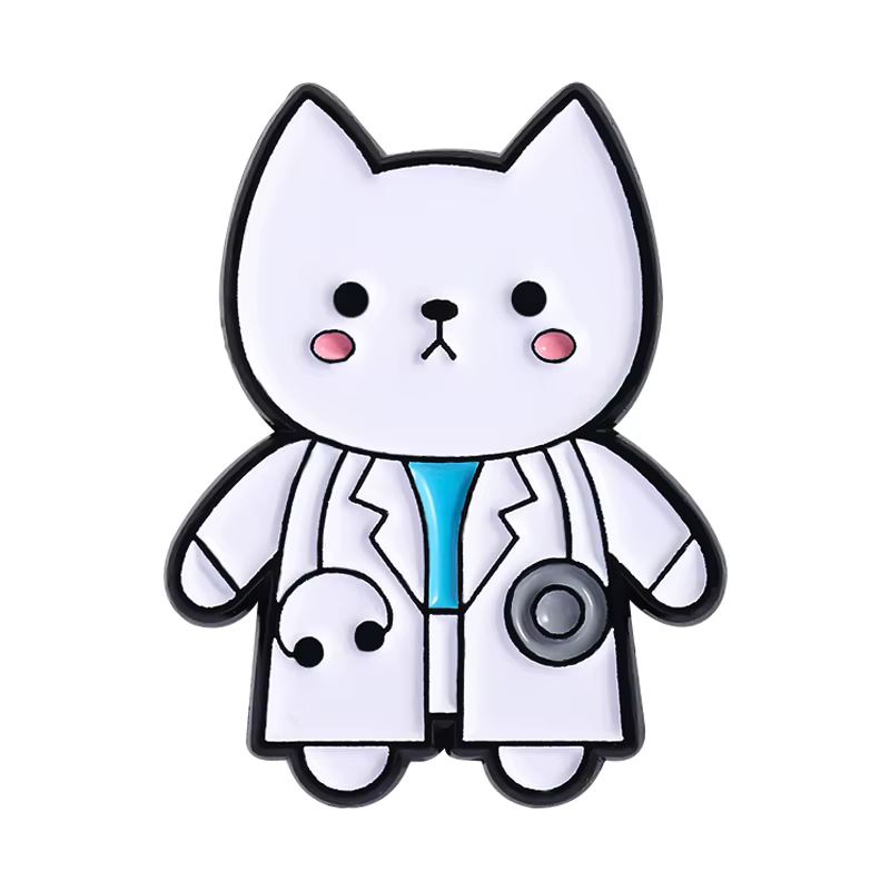 Broche en émail pour chat de dessin animé mignon, chats portant un manteau blanc et un masque, broch