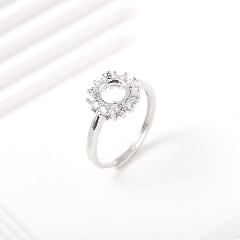 Bague pavée CZ à 4 griffes, 2 pièces, paramètres de broche vierge, anneau rond en laiton, montage de