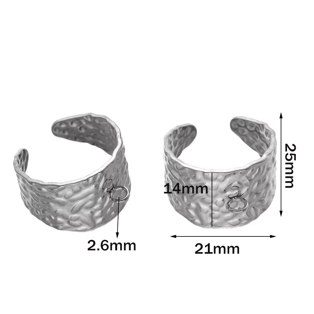 Lot de 5 bagues larges martelées en acier inoxydable, bases de bagues ouvertes réglables avec boucle