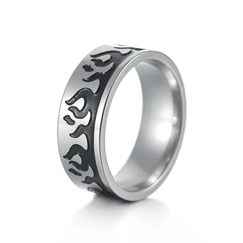 Bague en acier inoxydable à motif de flamme rouge vintage punk pour hommes et femmes, bague de maria