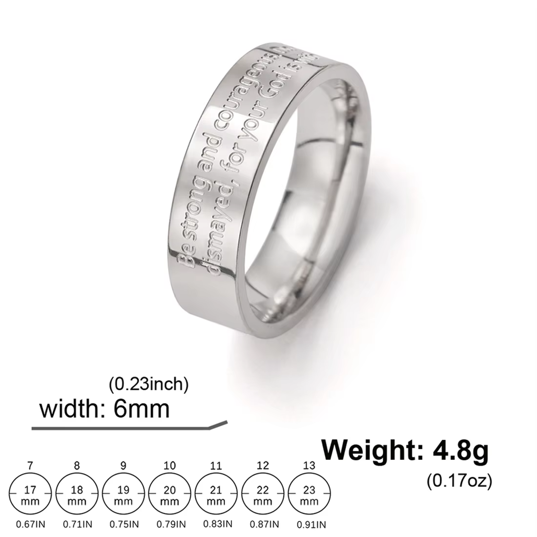 EUEAVAN – bague avec verset biblique pour femmes et hommes, soyez fort et courageux, bagues chrétien