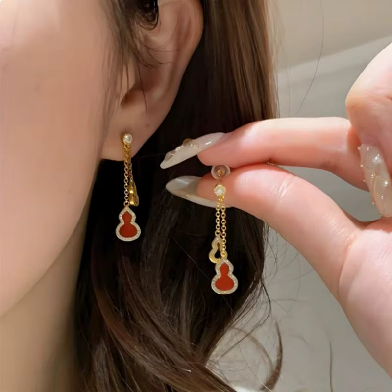 Inspiration exquise Agate rouge gourde scintillante femme boucles d'oreilles nouveau dans évider rét