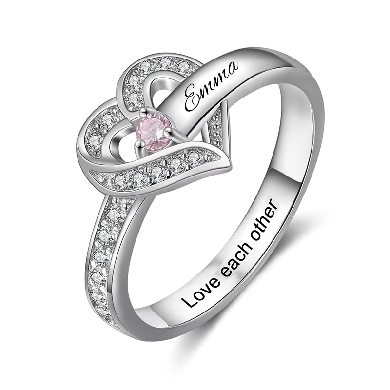 Bagues personnalisées avec pierres de naissance (1 à 8 pierres), Bague gravée avec nom sur mesure, B