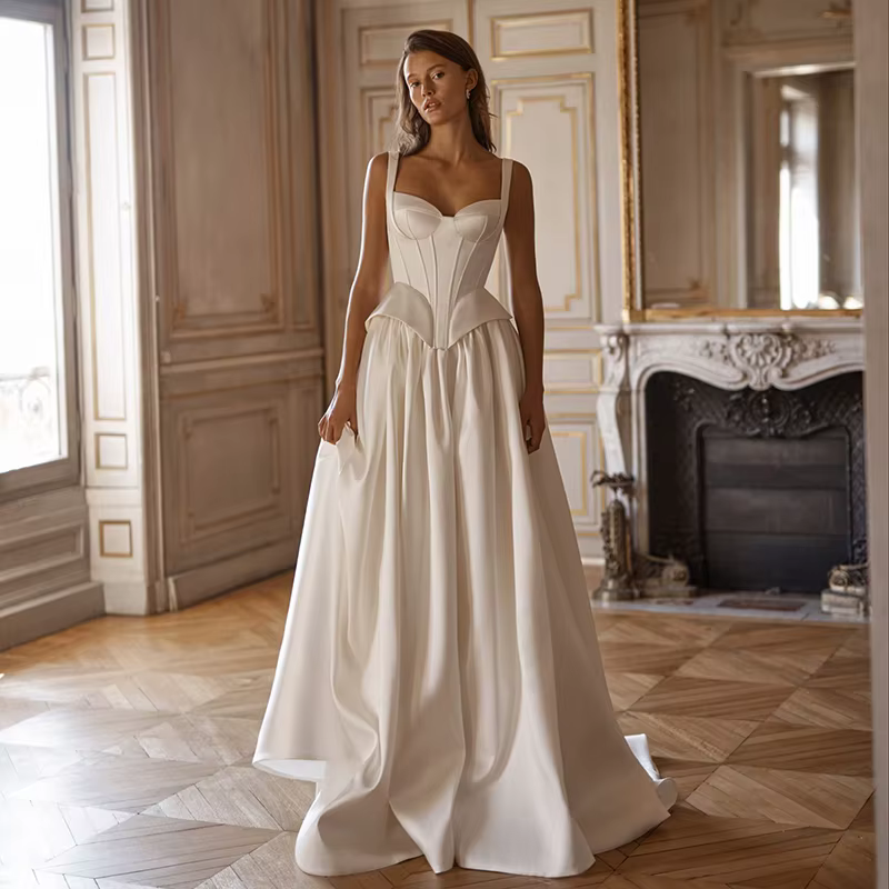 Robe de mariée longue en Satin, style Boho, ligne a, blanche, robe de mariée formelle, robes de bal 
