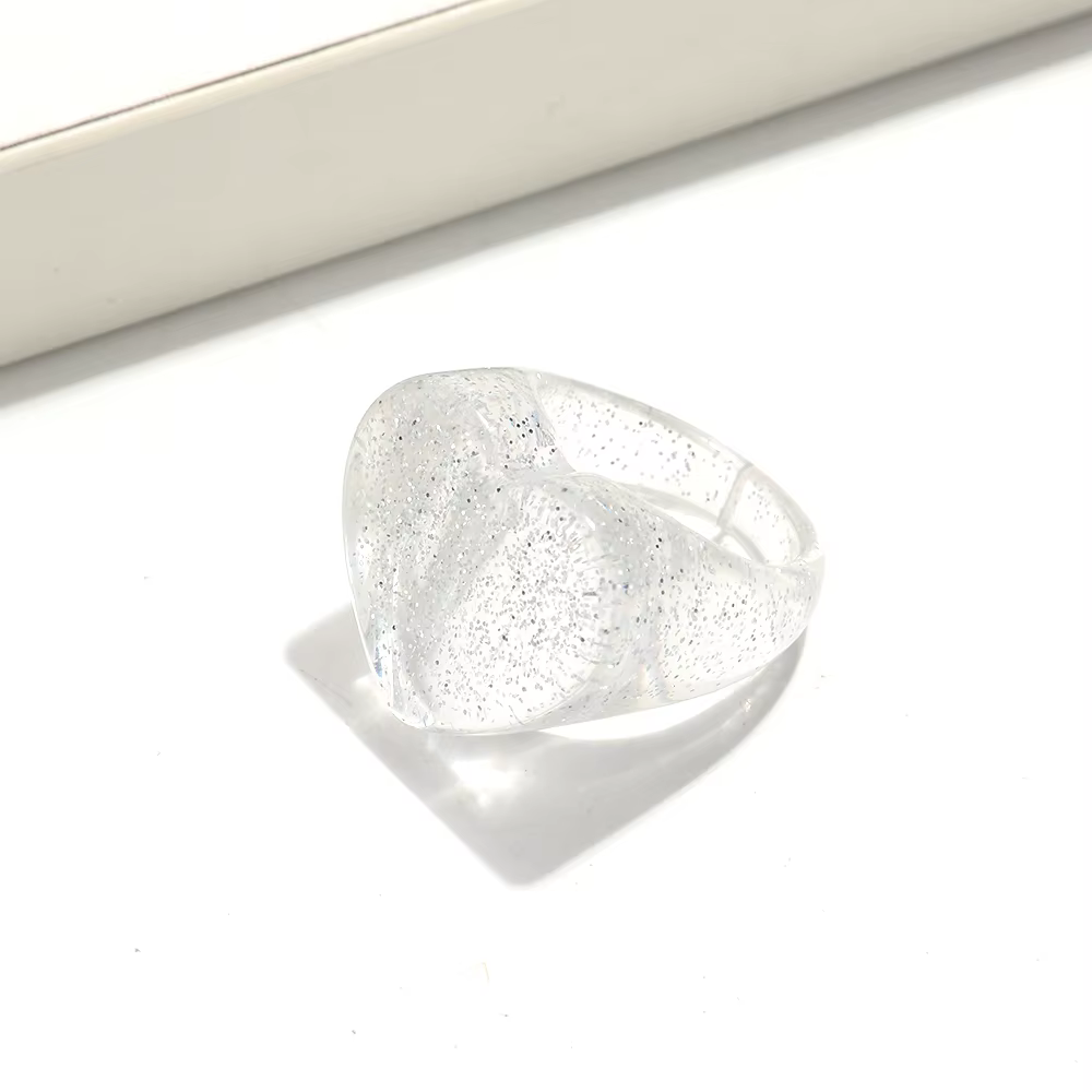Jolies bagues en forme de cœur colorées et scintillantes pour femmes, en résine transparente, géomét