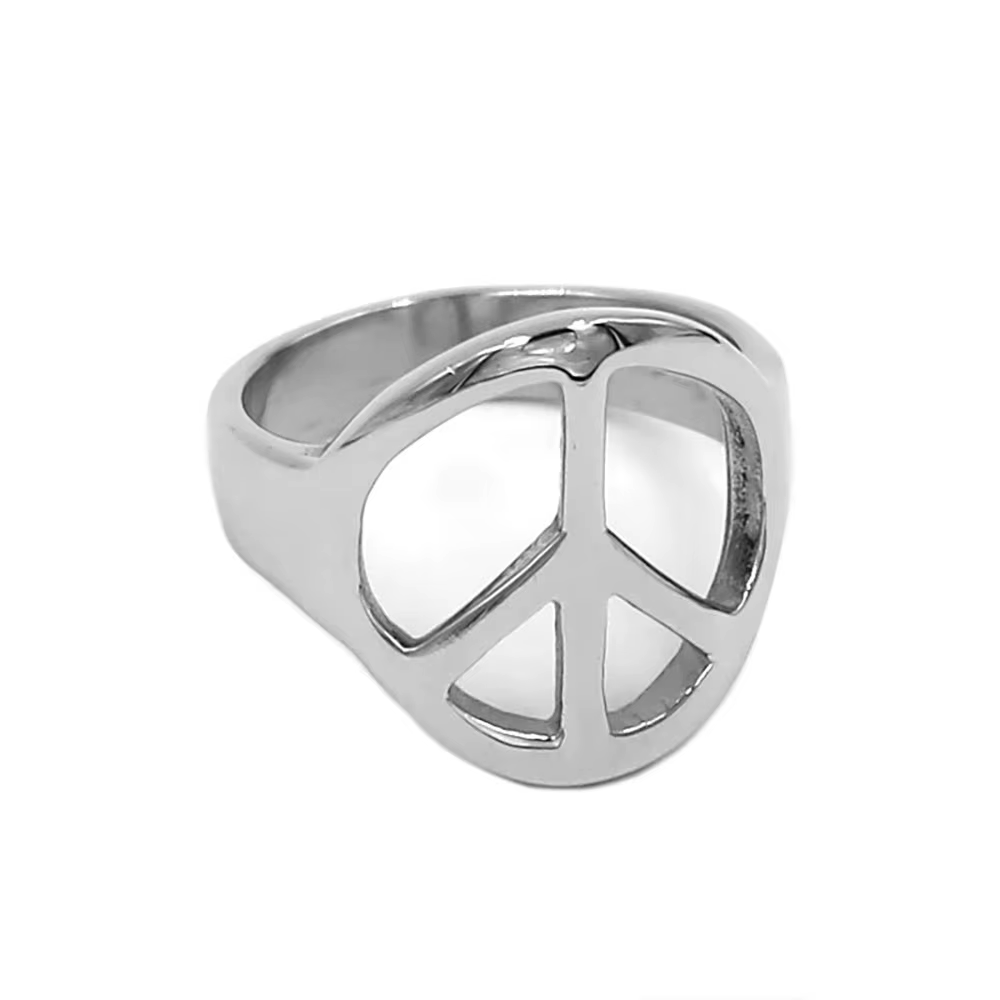 Bague de la paix à la mode, bijoux en acier inoxydable, couleur argent classique, signe de la paix m