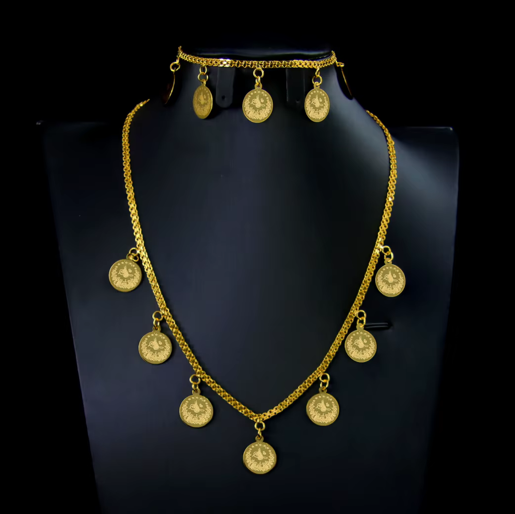 Bijoux de mariage de mariée arabe plaqué or 21 carats, ensemble de pièces de monnaie turques, collie