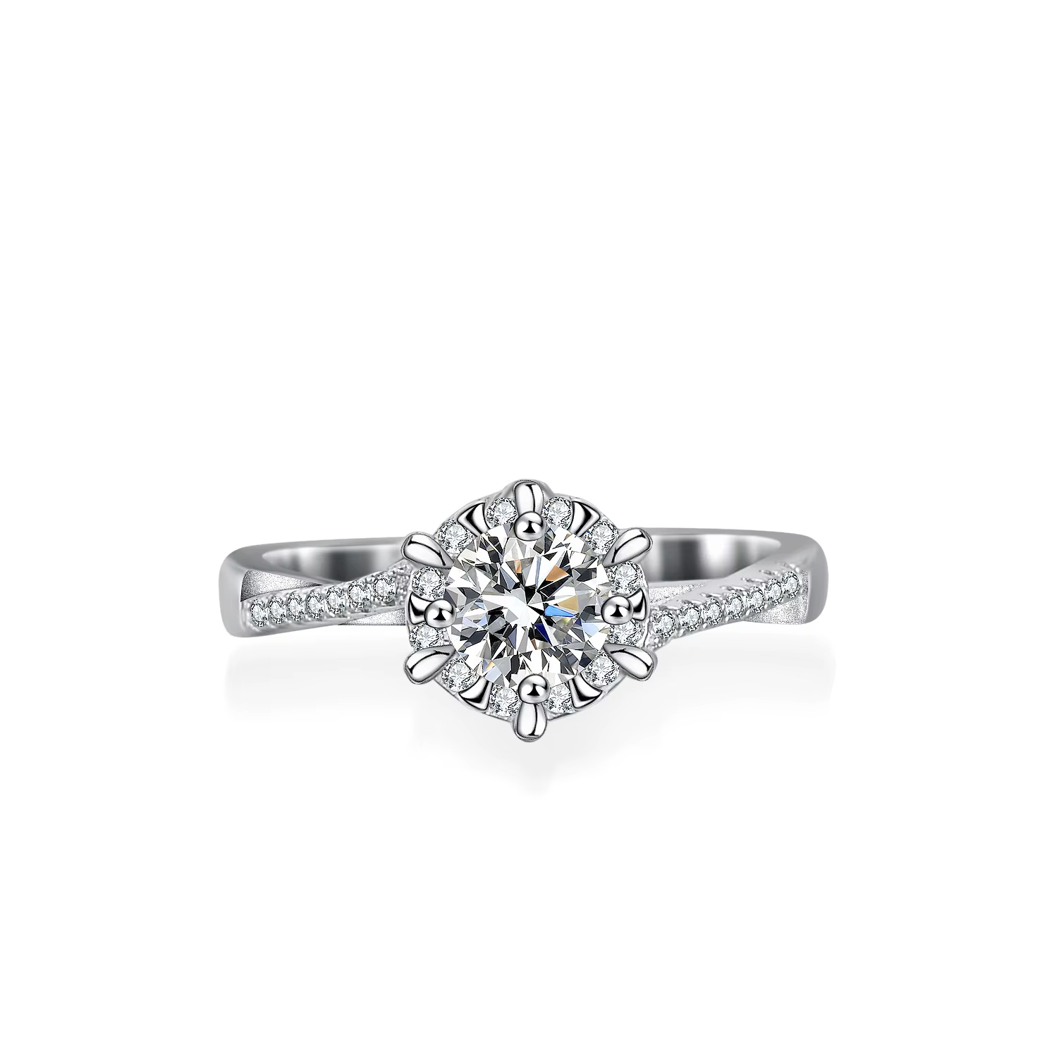 Bague en or blanc super solide AU750, bague de fiançailles en moissanite 0,5 ct/1 ct pour femme, fan