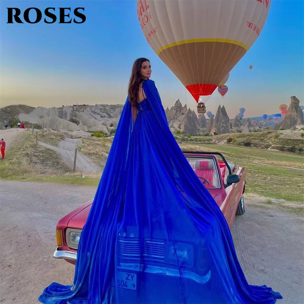 ROSES-Robe de Soirée de Mariage Élégante Bleu Royal en Mousseline de Soie pour Occasions Spéciales,