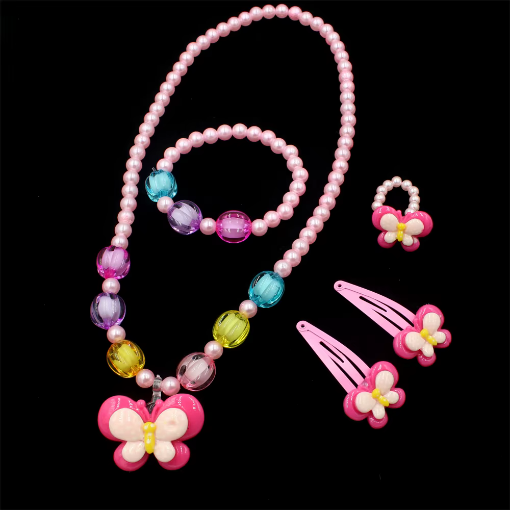 1 ensemble de bijoux en perles faits à la main pour filles, collier, Bracelet, bague et pince à chev