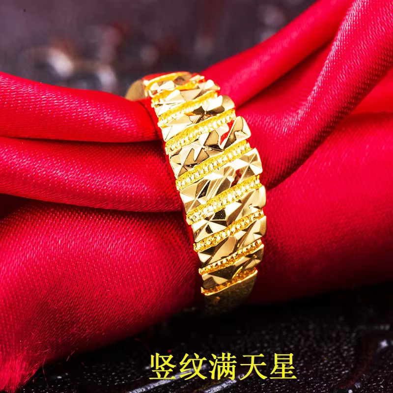 Bague de couple 24K en or jaune véritable plaqué 18K 999, finition lisse et personnalisée, pour homm