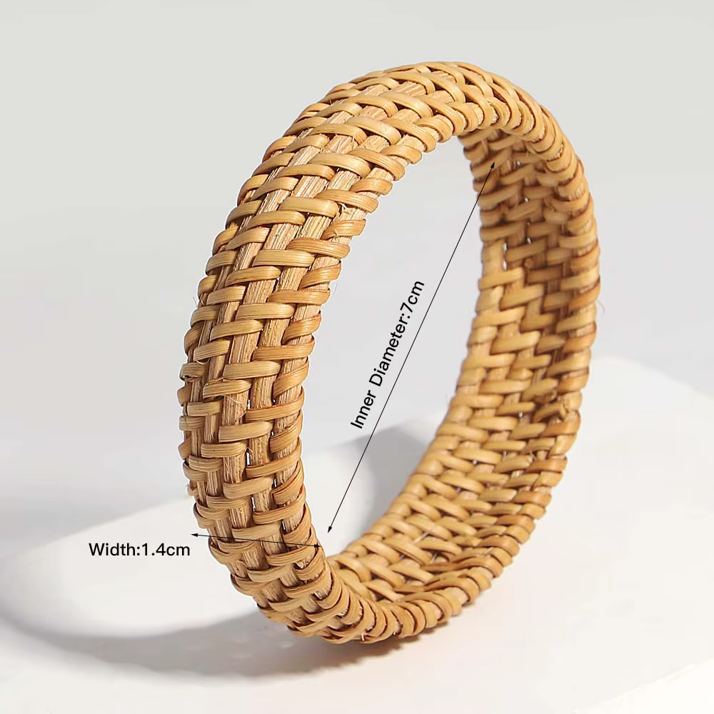 ALLYES Boho bois bambou rotin tissage Bracelet pour femmes plage bijoux Vintage à la main large enve