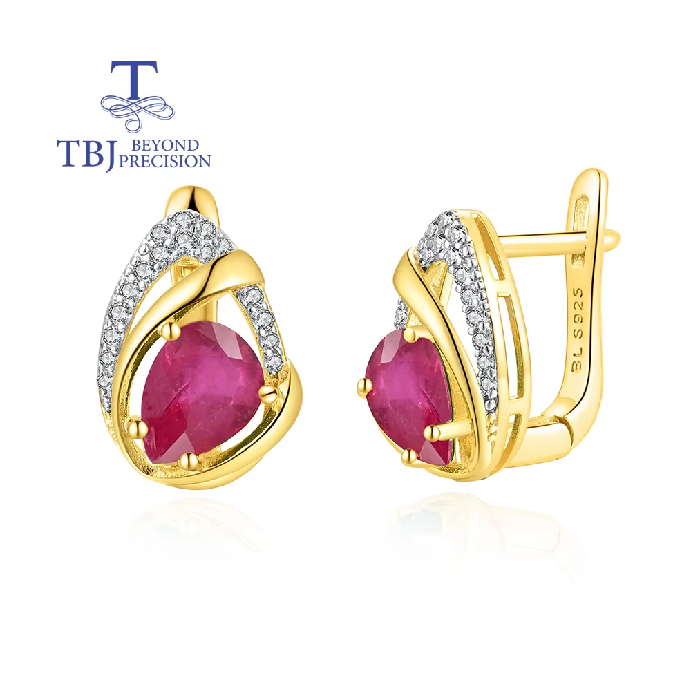 Tbj – boucles d'oreilles en forme de poire naturelle, 3.74ct, 6x8mm, fermoir en rubis rempli, bijoux