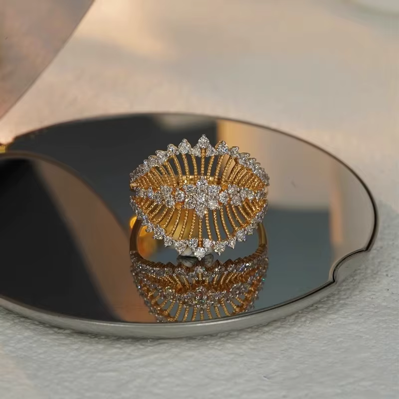 Bagues design creux de style rétro pour femmes, plaqué or 18 carats, micro ensemble, bague rebrodée,