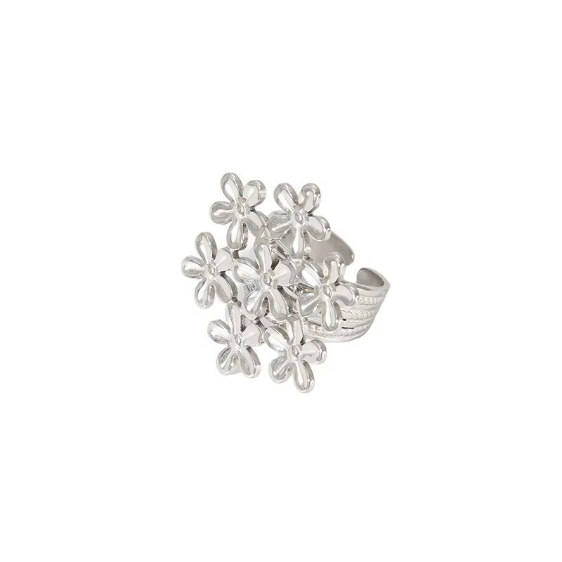 ANENJERY – bague ouverte en acier inoxydable 316L, plusieurs fleurs, pour femmes et hommes, Design d