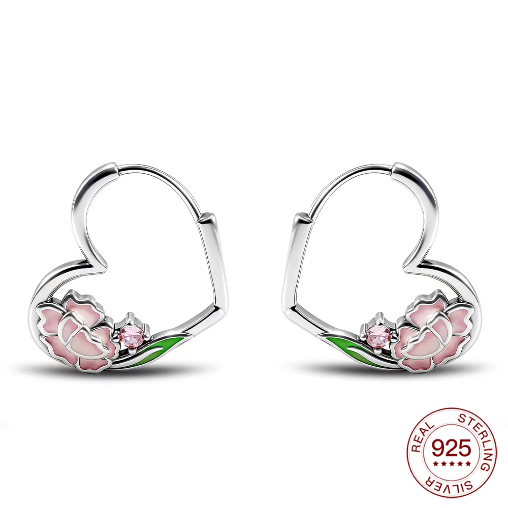 Boucles d'oreilles en argent Sterling 925 pour femmes, en résine, en forme de cœur, scintillantes, é