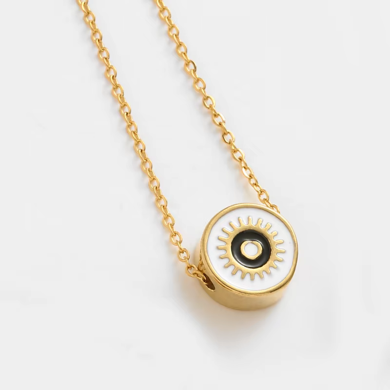 Collier mauvais œil en acier inoxydable pour femme, goutte d'huile, pendentif circulaire, clavicule
