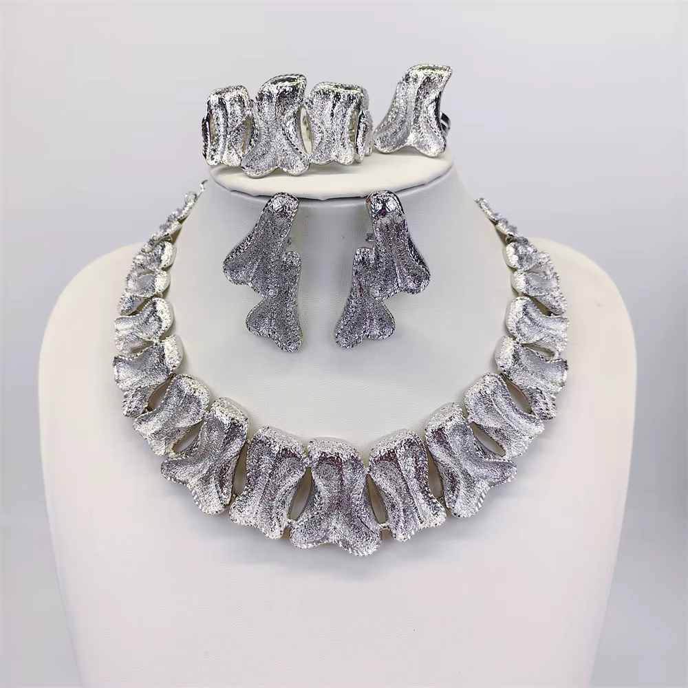ESALE – ensembles de bijoux élégants plaqués argent de Dubaï, collier, bracelet, boucles d'oreilles,