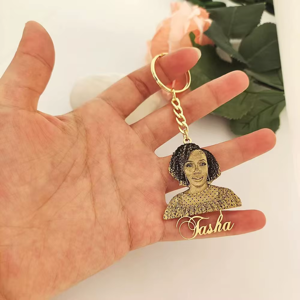 DODOAI – porte-clés avec nom personnalisé, bijoux à la mode, en acier inoxydable, avec images, Photo