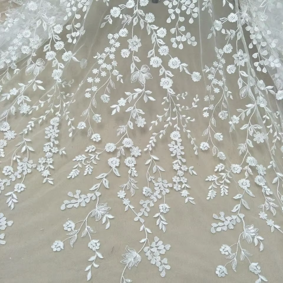Tissu en dentelle pour robe de mariée, mode élégante, largeur 130cm, paillettes, vente au mètre