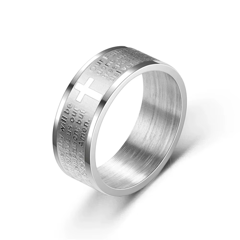 Bague croix de jésus de la Bible, 8mm, couleur argent, écriture chrétienne, bagues de prière pour ho