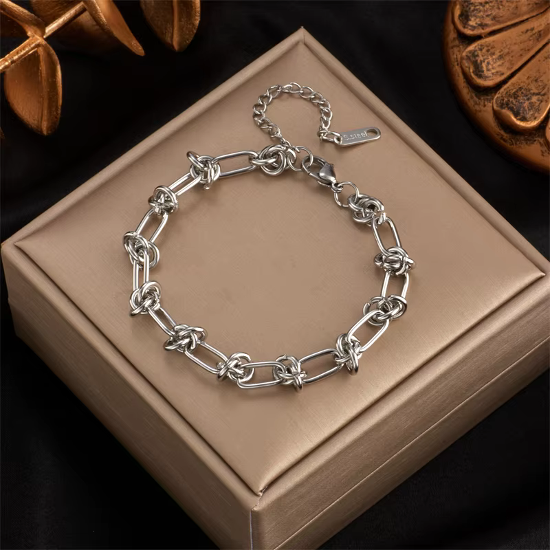 DIEYURO 316L acier inoxydable or argent couleur torsion noeud collier Bracelets pour femmes fille no
