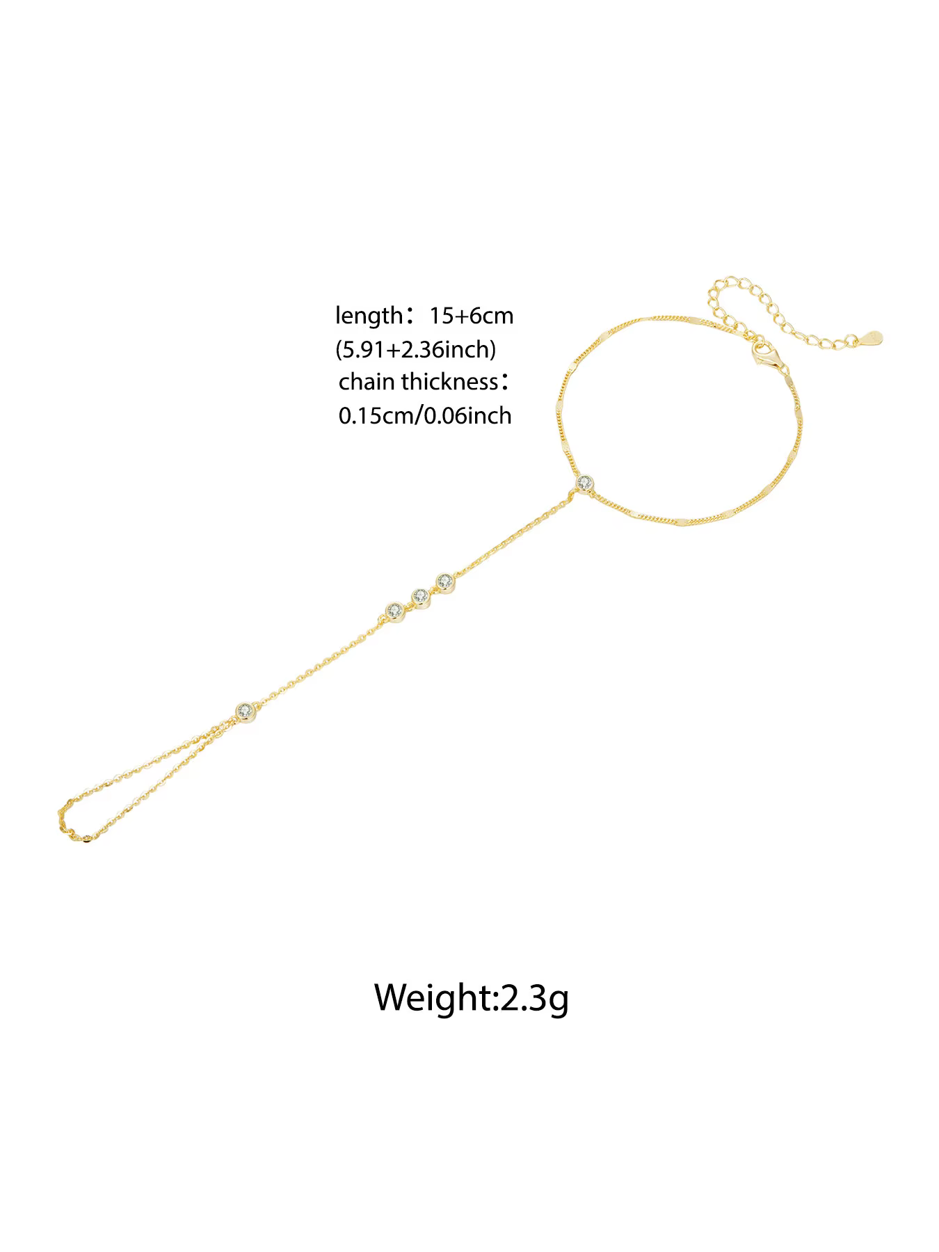 BISAER 925 Bracelet de doigt en argent Sterling chaîne à main anneau rond 5A Zircon à la mode mince 