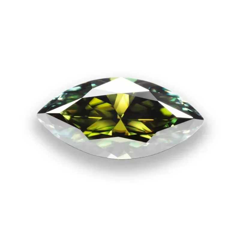 Pierre précieuse en moissanite verte taille marquise avec certificat GRA, idéale pour les bagues de 