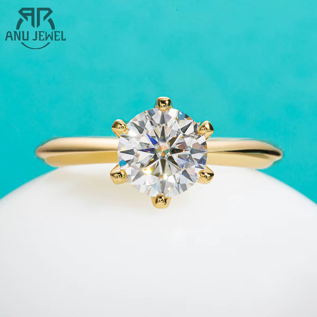 AnuJewel plaqué or jaune 2ct 3ct D couleur Moissanite bagues de fiançailles Solitaire pour les femme