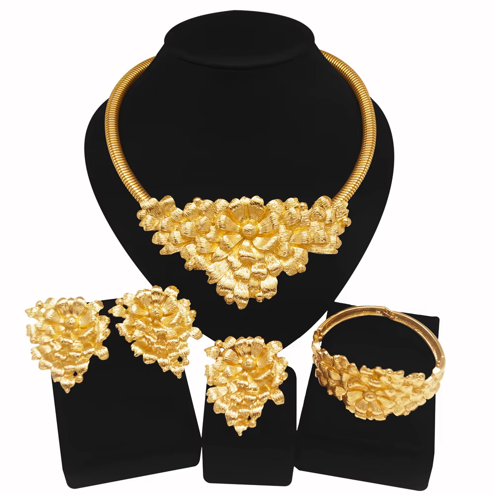 Bijoux plaqués or pour femmes, collier Original à gros bourgeons, ensemble de bijoux, boucles d'orei