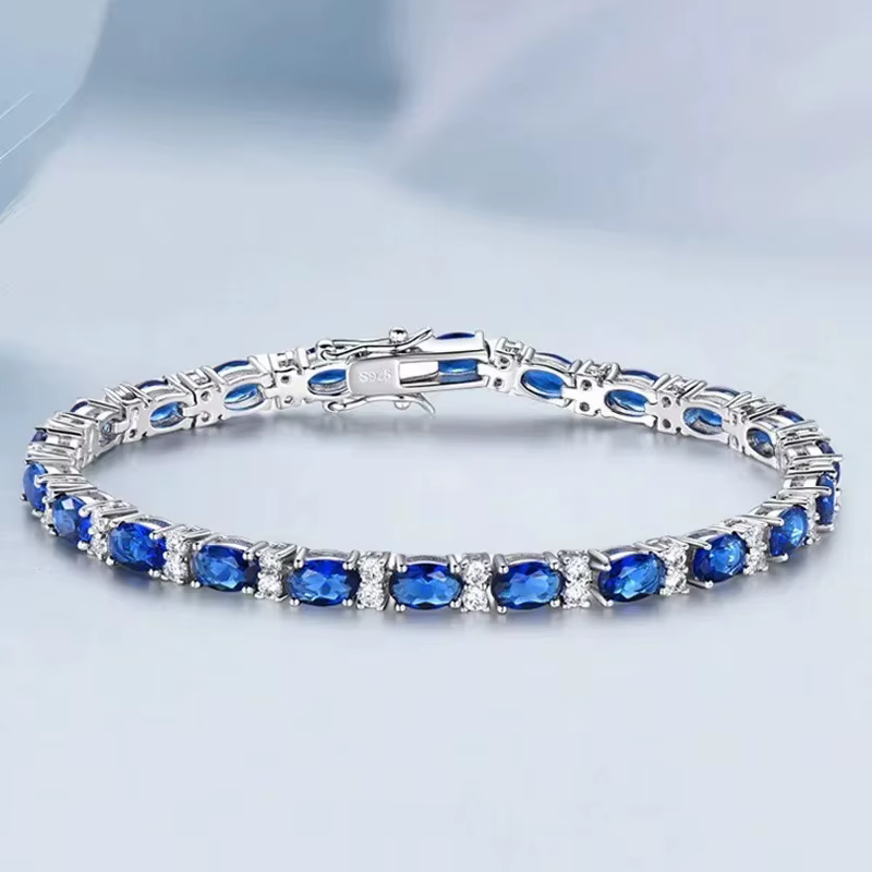 Bracelet saphir en argent regardé 925 pour femme, bracelet solide, bijoux élégants, pierres précieus