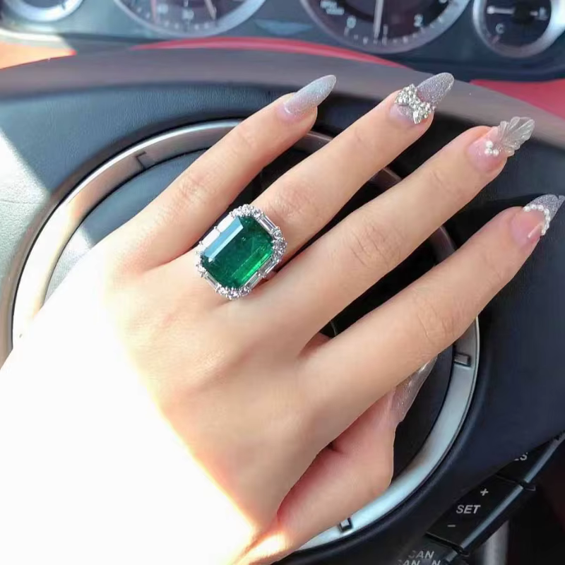 Bagues en argent 925 pour femmes, pierres précieuses vertes élégantes et de haute qualité, bague rec