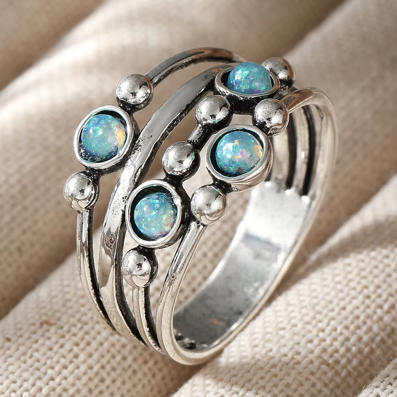 Bague vintage multi-couches pour femme, design enroulé, incrustation de pierre principale, style rét