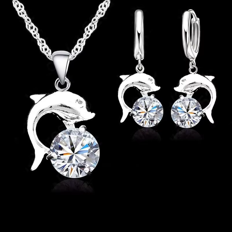 Ensembles de bijoux en argent regardé 925 pour femmes, boucles d'oreilles créoles, collier pendentif
