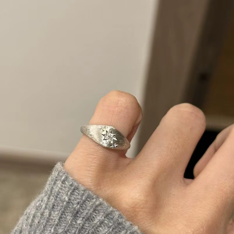 Bague vintage en argent 925 brossé à six étoiles pour femme, avec diamants, artisanat en or antique,