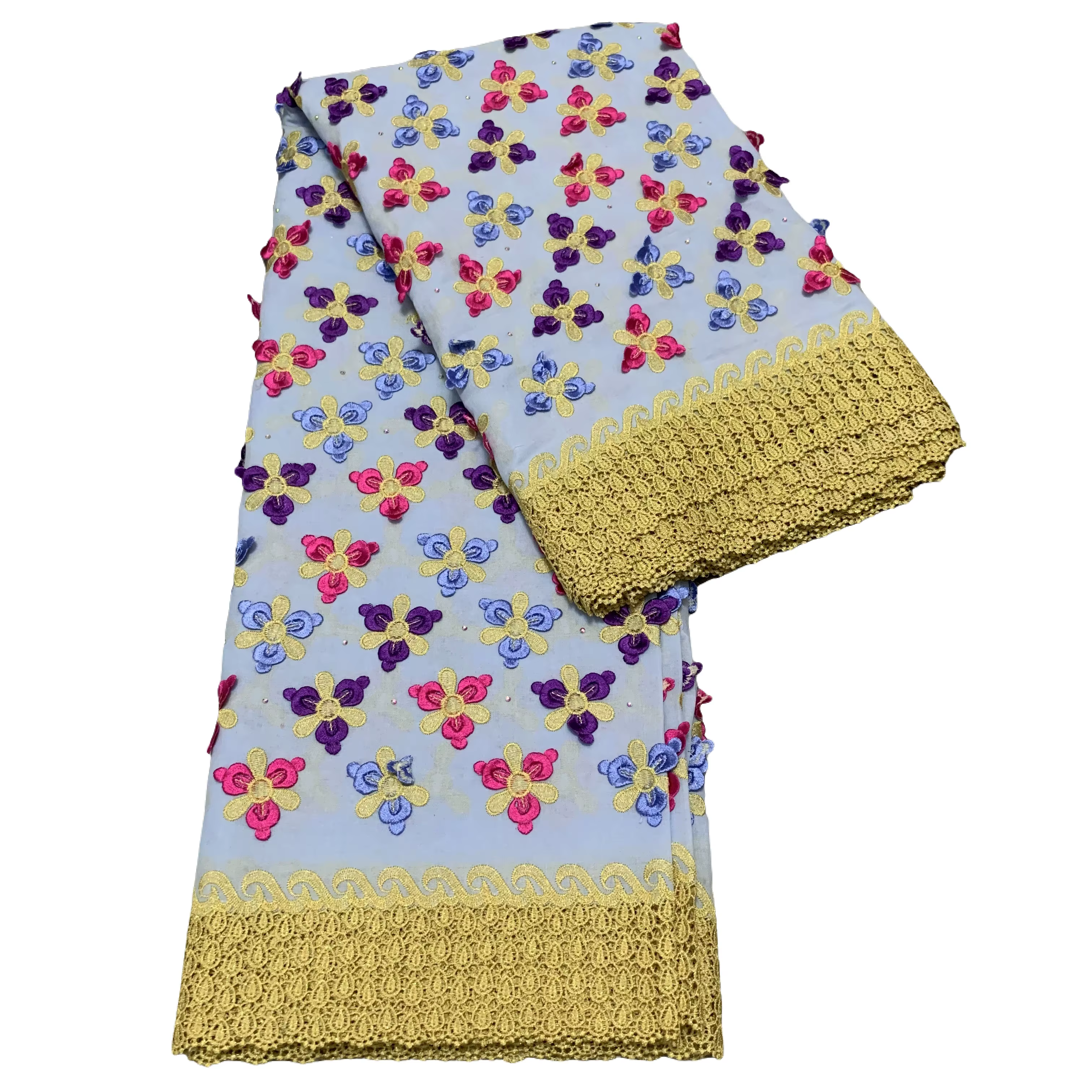 Tissu africain en dentelle de Voile suisse, avec des pierres appliquées de fleurs 3D, de Super quali