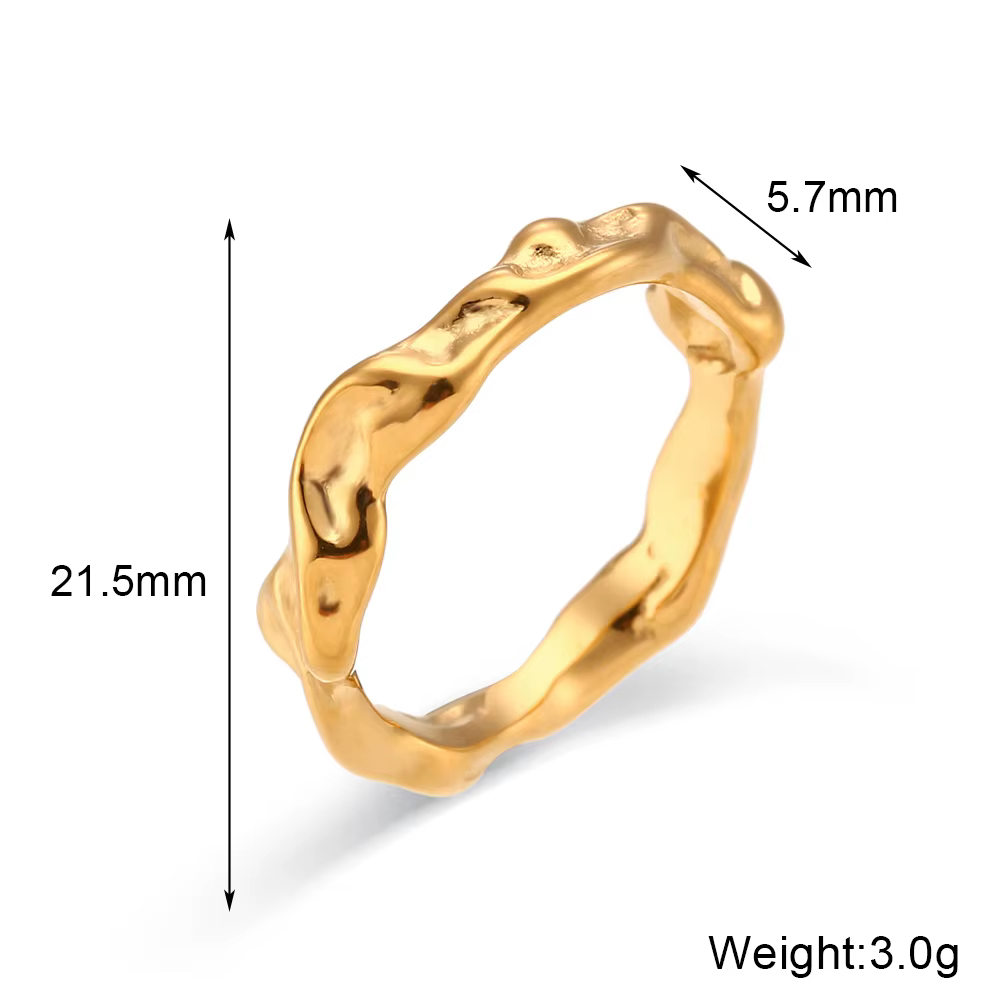 Coulée vague d'eau irrégulière martelée plaqué or Index bagues pour femme minimaliste bases en acier