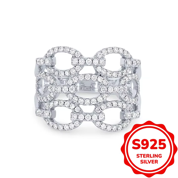 Bague chaîne creuse pour femmes, bijoux ajourés plaqués argent 925, bague de déclaration empilable t