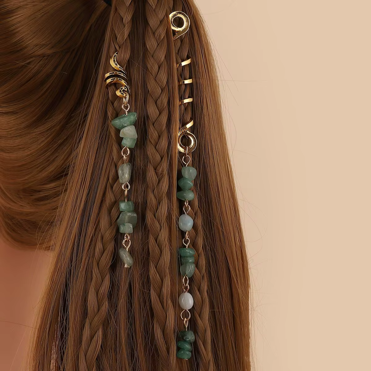 Anneau de cheveux tressé avec pendentif en pierre naturelle, accessoire Tribal Dreadlock, cravate de