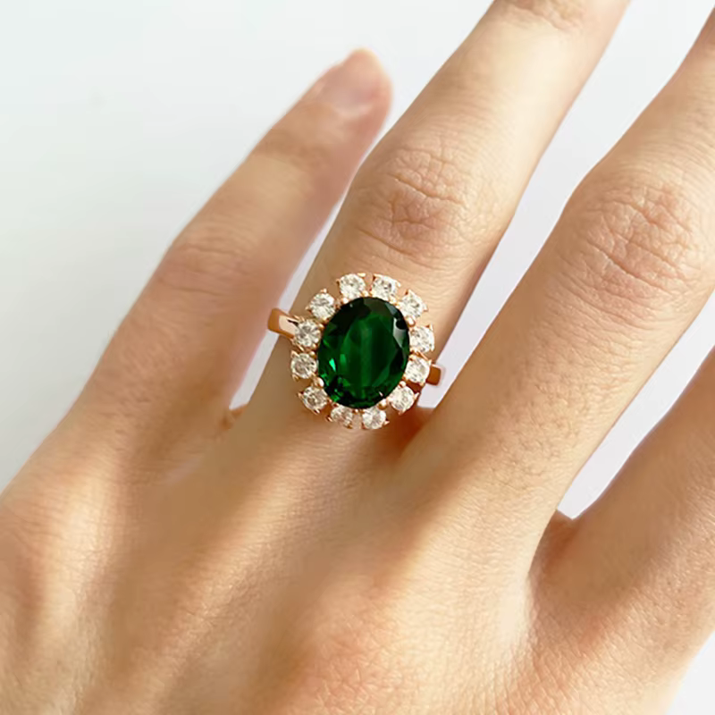 Bague verte avec strass pour femmes, bijoux d'anniversaire, couleur or Rose, cristal, à la mode, DFR
