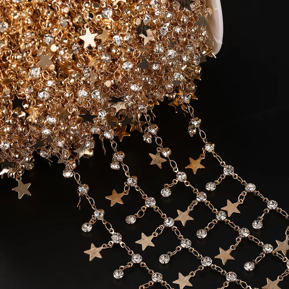 Chaînes étoiles de 1 mètre, Micro incrustation d'étoiles en cristal, chaînes en cuivre pour Bracelet