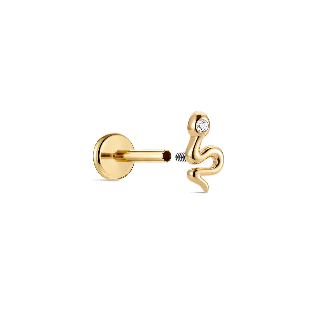 AIDE Boucles d'oreilles serpent lisses en or massif 14 carats pour femmes, style animal classique IN