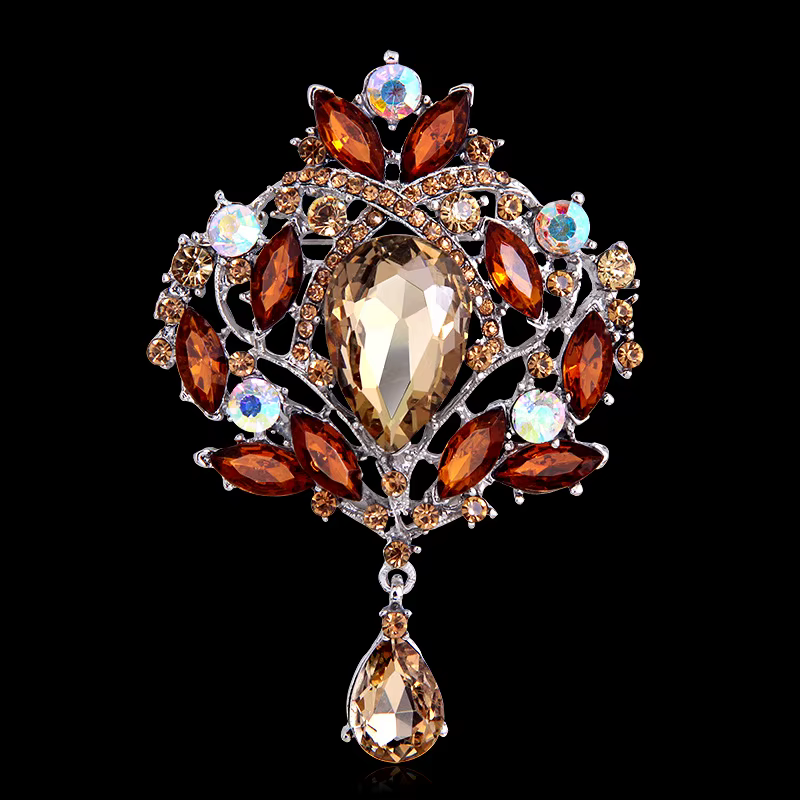 Broche en forme de larme en cristal brillant, haut de gamme, élégante, grande couronne, épingle de f