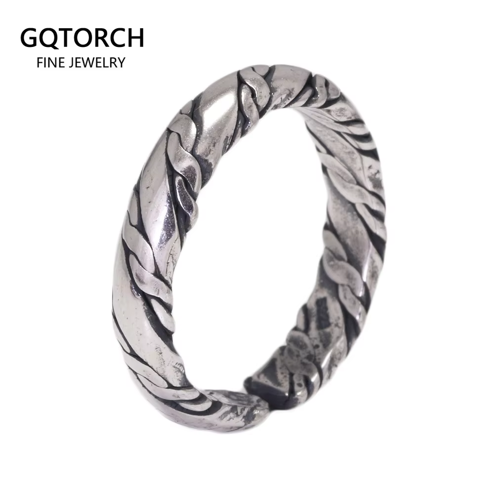 Bague Viking en argent regardé 925 pour homme et femme, ULtorsadée tressée, bijoux fins réglables, v