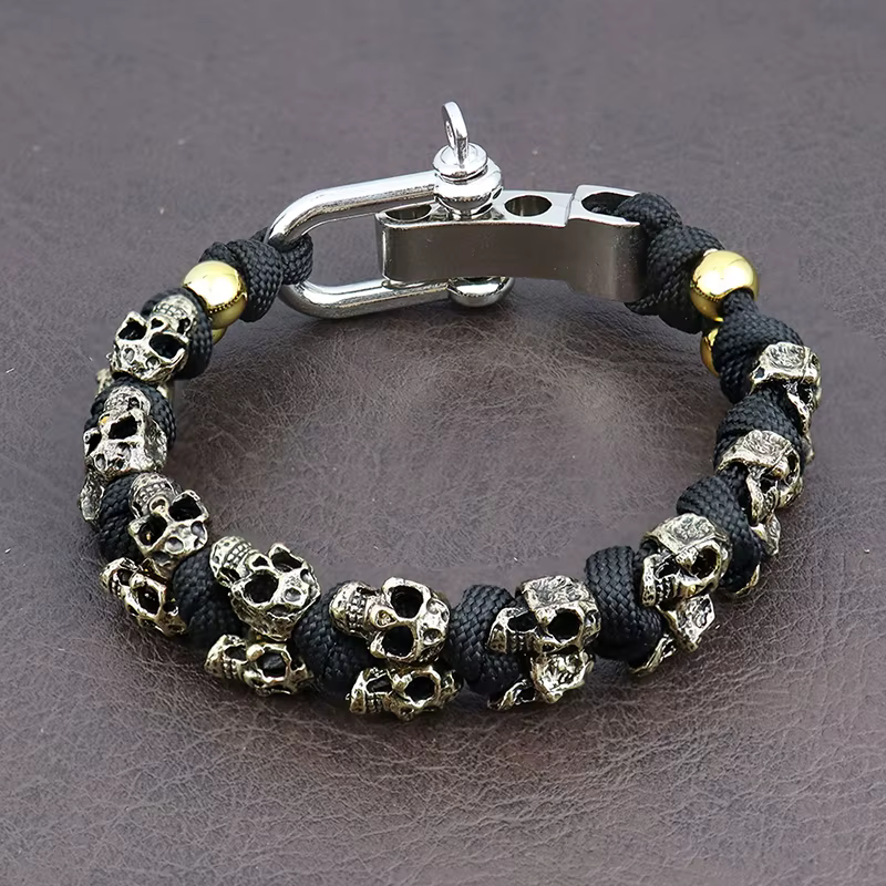 ChimPopméthanol-Bracelets tête de mort pour hommes, modules vintage, bracelet tissé réglable, punk, 