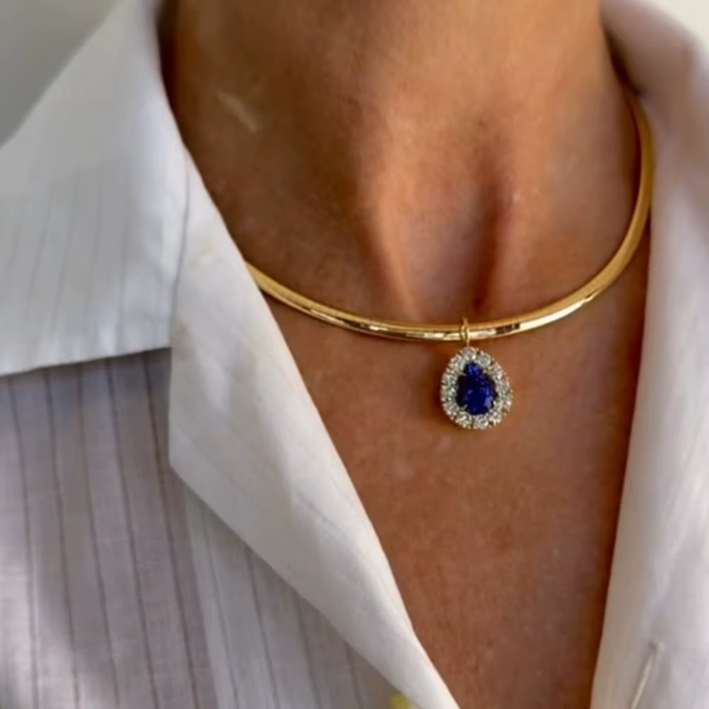 Collier luxueux et authentique avec pendentif en dentelle et saphir en argent S925, bijoux cadeau po