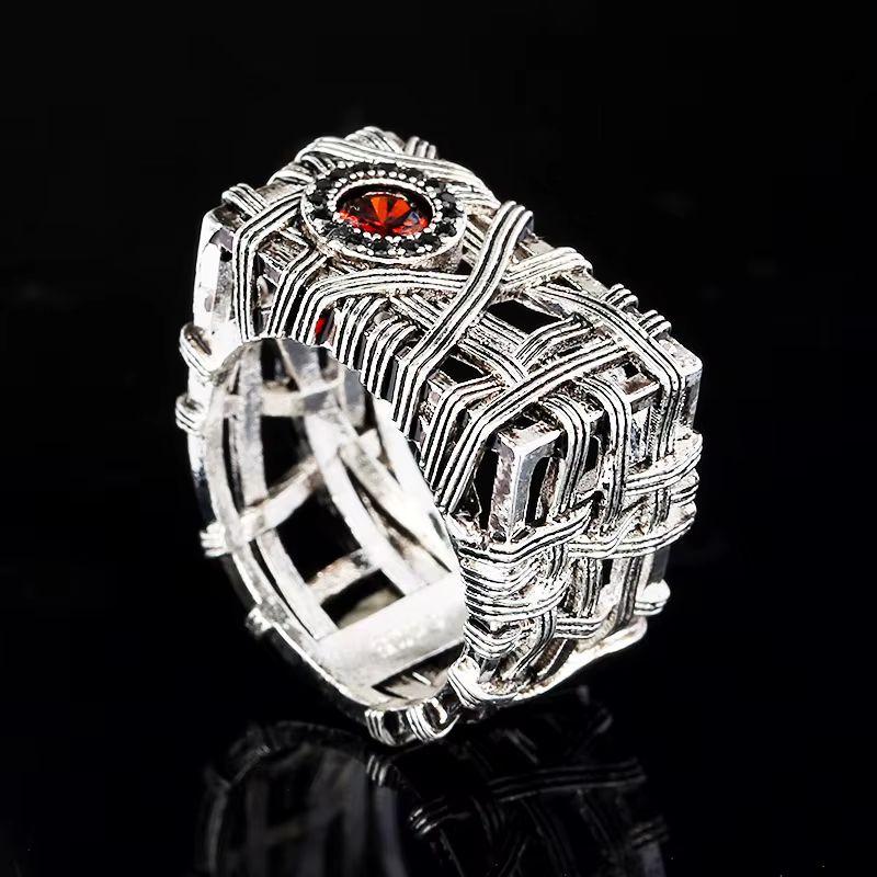Bague gothique punk pour garçons, bague en argent antique rétro, bague irrégulière creuse, bague dom