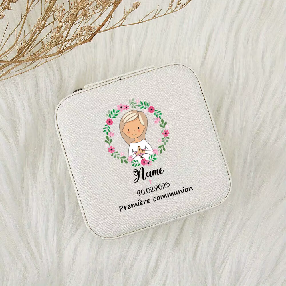 Boîte à bijoux personnalisée avec nom personnalisé pour filles, boîtes cadeaux de fête de première C