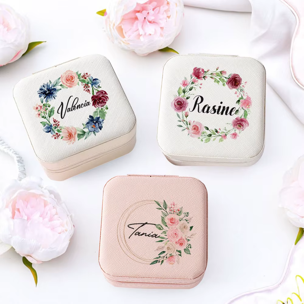 Boîte à bijoux personnalisée avec nom, étui de voyage, rangement de bijoux personnalisé, étui de pro