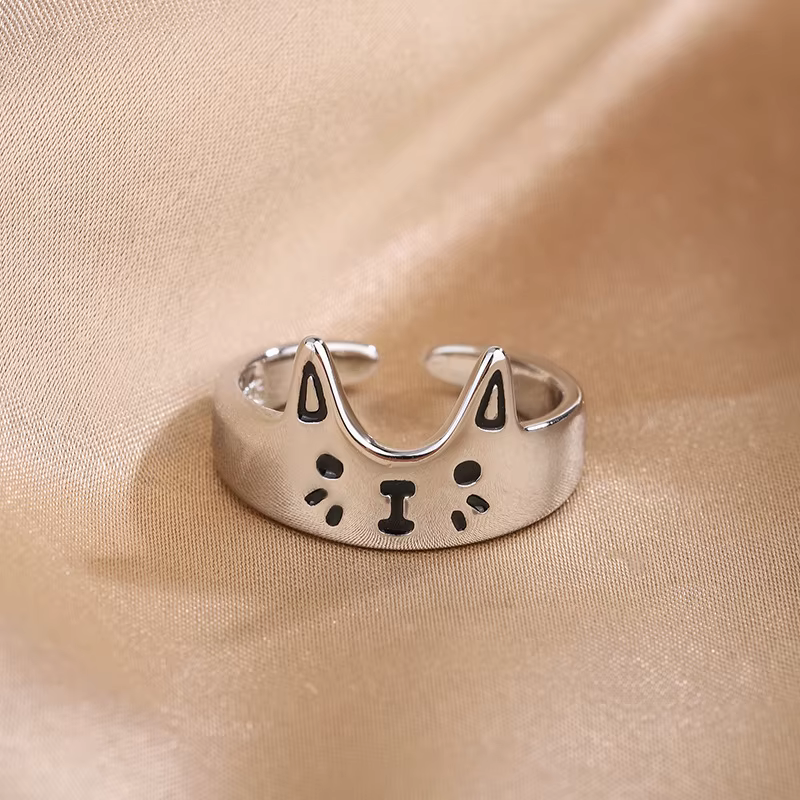 Superbes bagues ouvertes ajustables en forme de chaton de dessin animé pour femmes et hommes, avec m